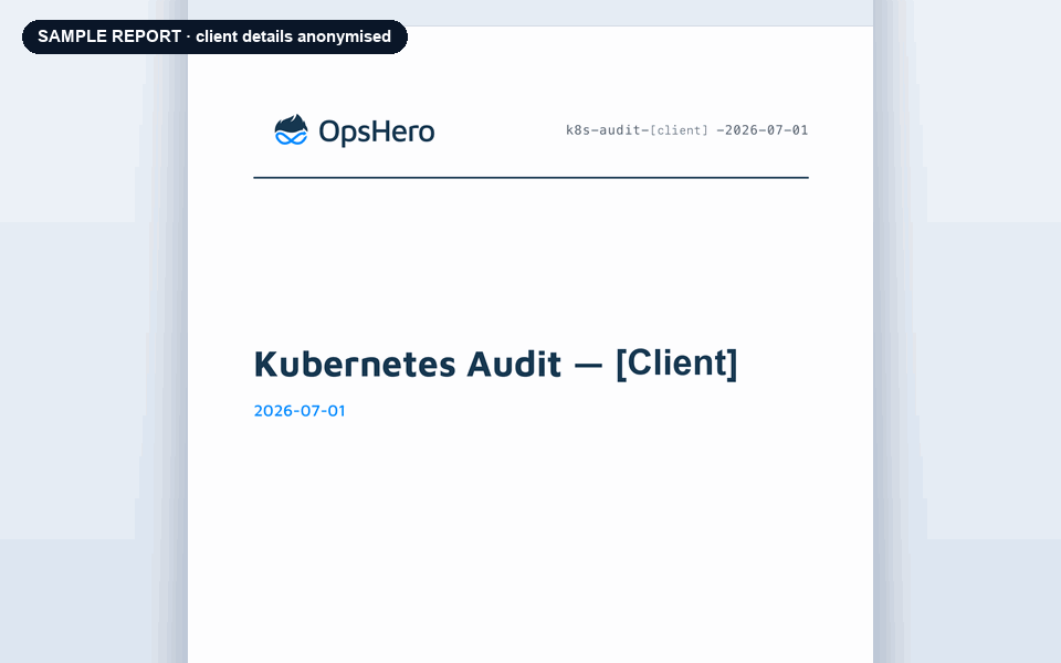 Scroll-through of a real, anonymised Kubernetes Audit report
